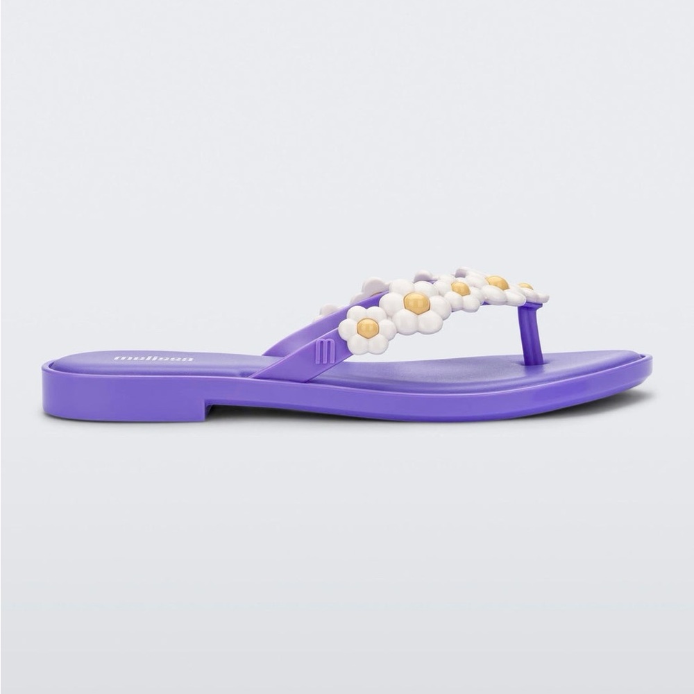 Melissa Lavender Sandals with White Floral Design Size 7 - Picture 4 of 8